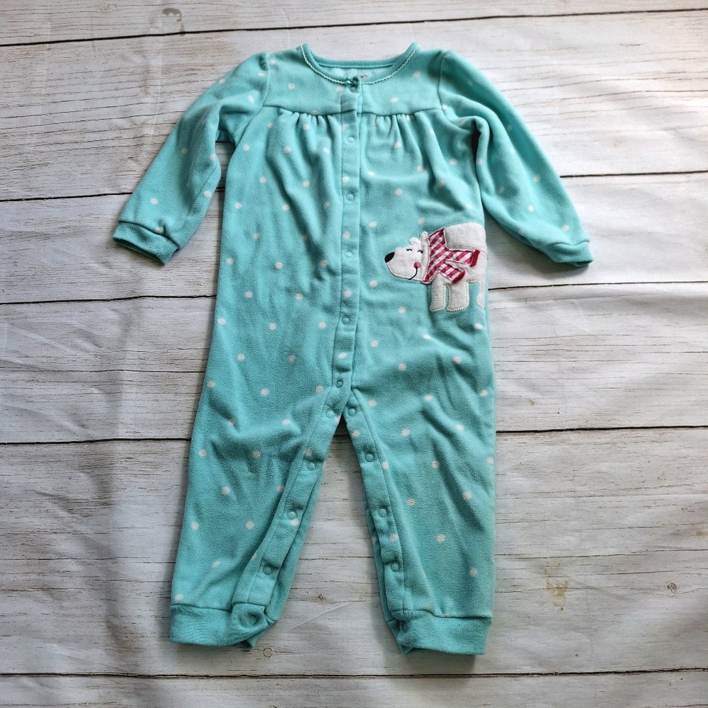 Carter's 24M Fleece Footless Sleeper With Polar Bear Snap Closures Cozy Winter